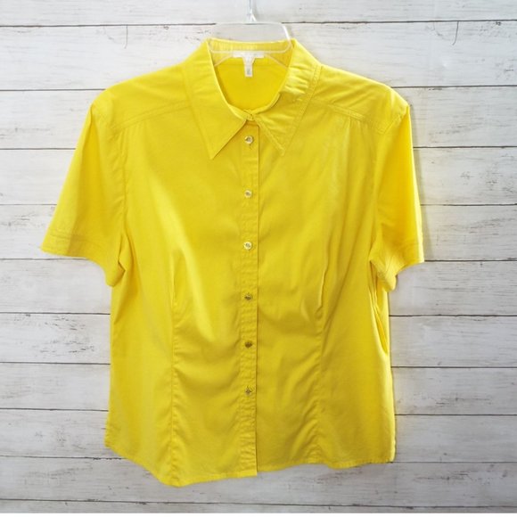 Escada Tops - Escada Yellow Short Sleeve Button Up Blouse